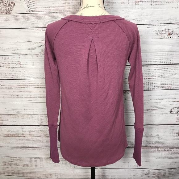 Free People Womens Long Sleeve Top Thermal Knit Purple Relaxed Fit - Picture 2 of 6